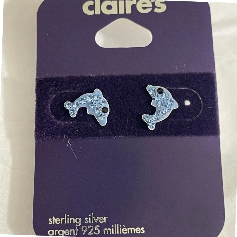 NWT Set of 4 Claire's Sterling‎ Silver Little Girl Stud Earrings